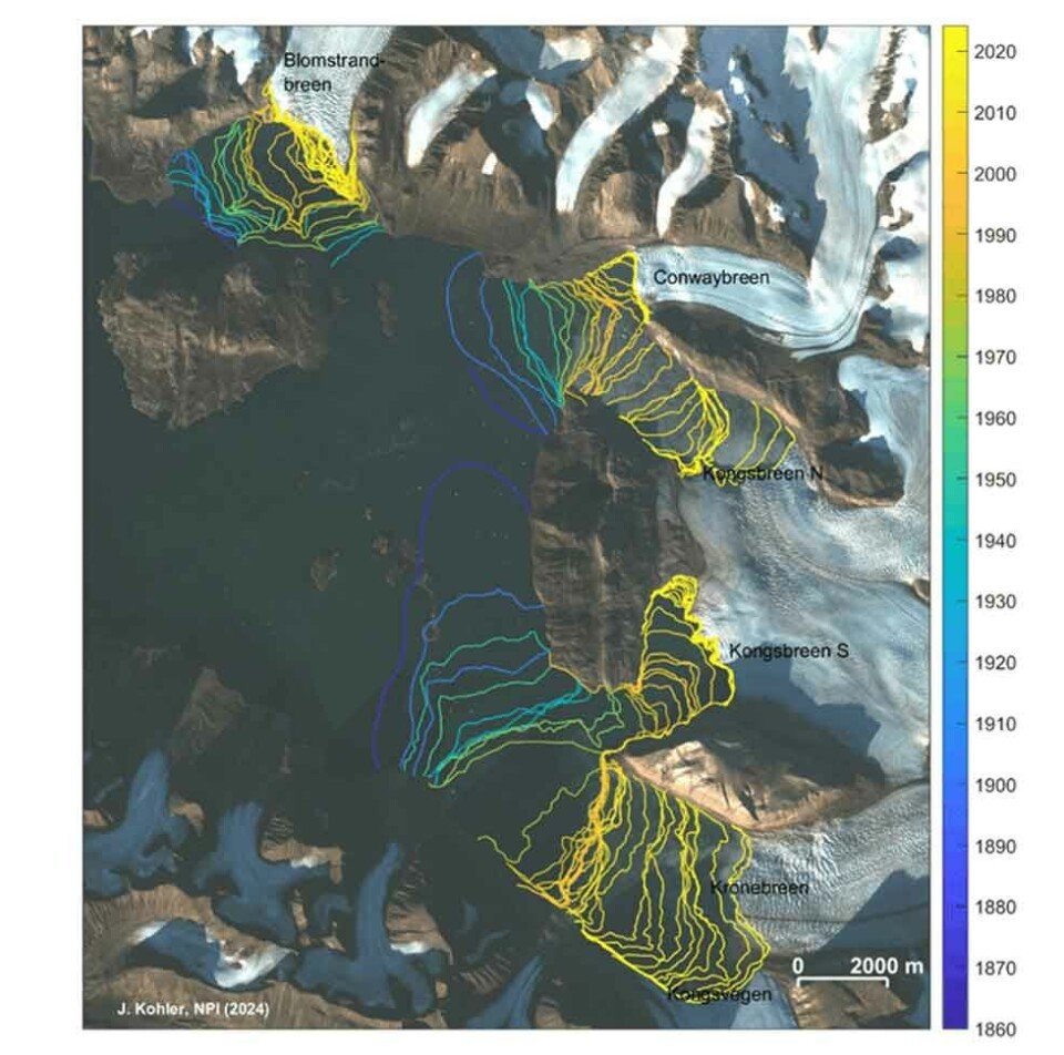 Front positions of Kongsfjorden tidewater glaciers.