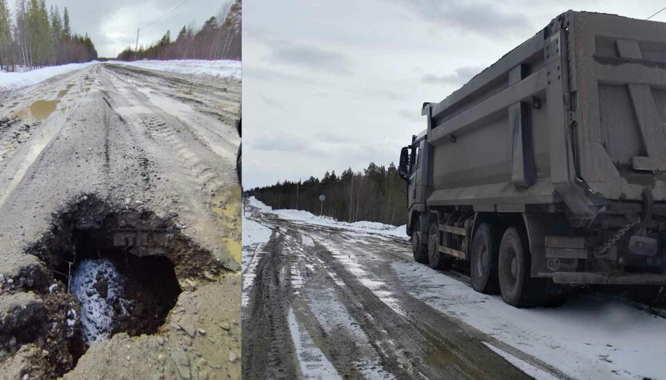 The road between Nikel and Rajakoski is seriously damaged by the many trucks that bring materials to the Janiskoski construction site.