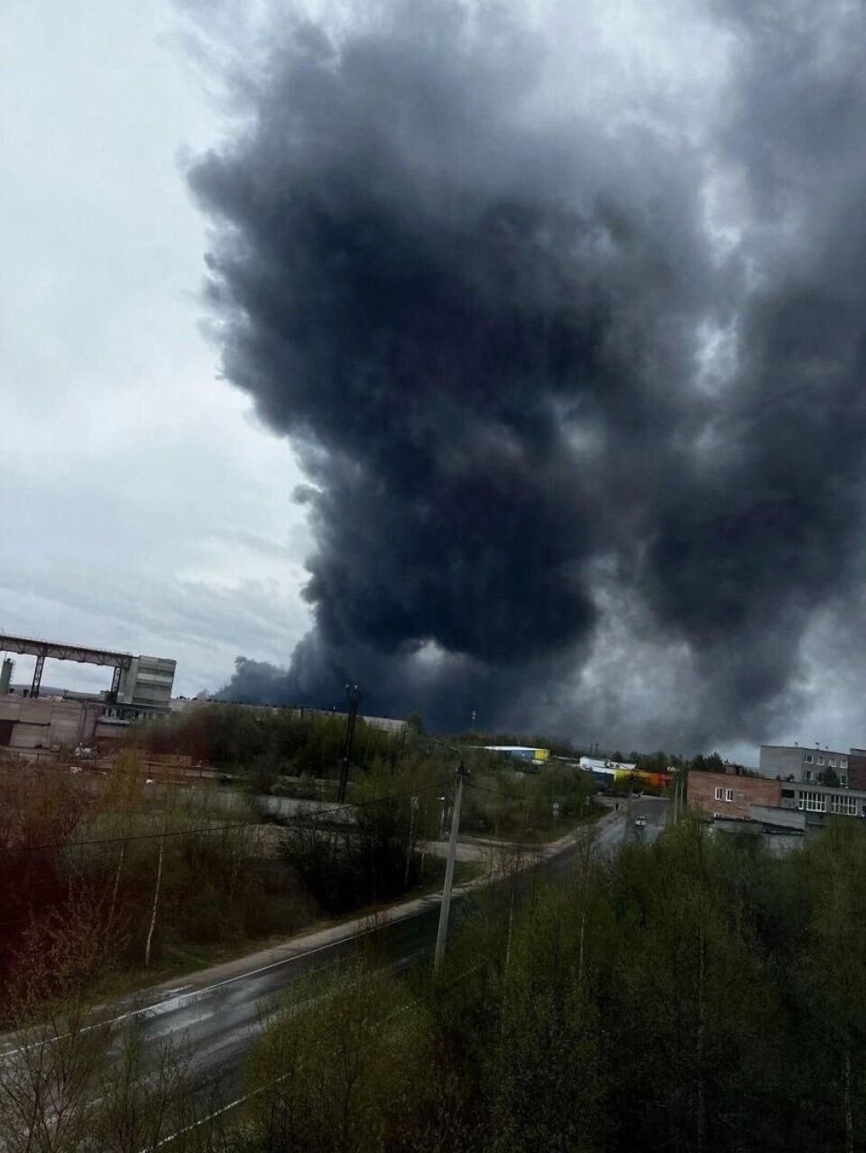 At least four plumes of black smoke rise from Olenya airbase, judging from this image.