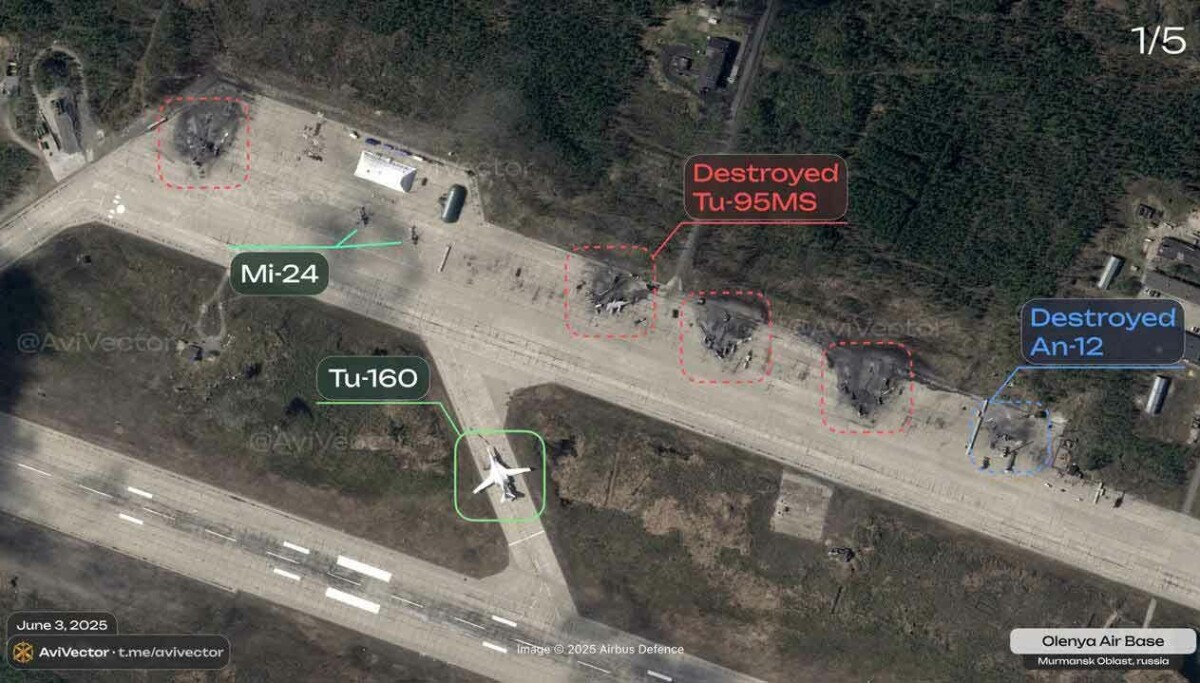 Satellite images from Olenya show 4 strategic bombers destroyed