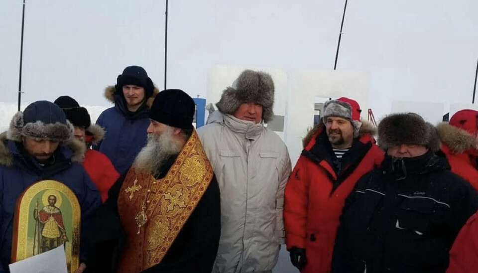 Bishop Iyakov was traveling with Russia's deputy prime minister Dmitri Rogozhin (in white jacket) when he visited Svalbard and the Barneo icebase in the Arctic Ocean in April 2015.
