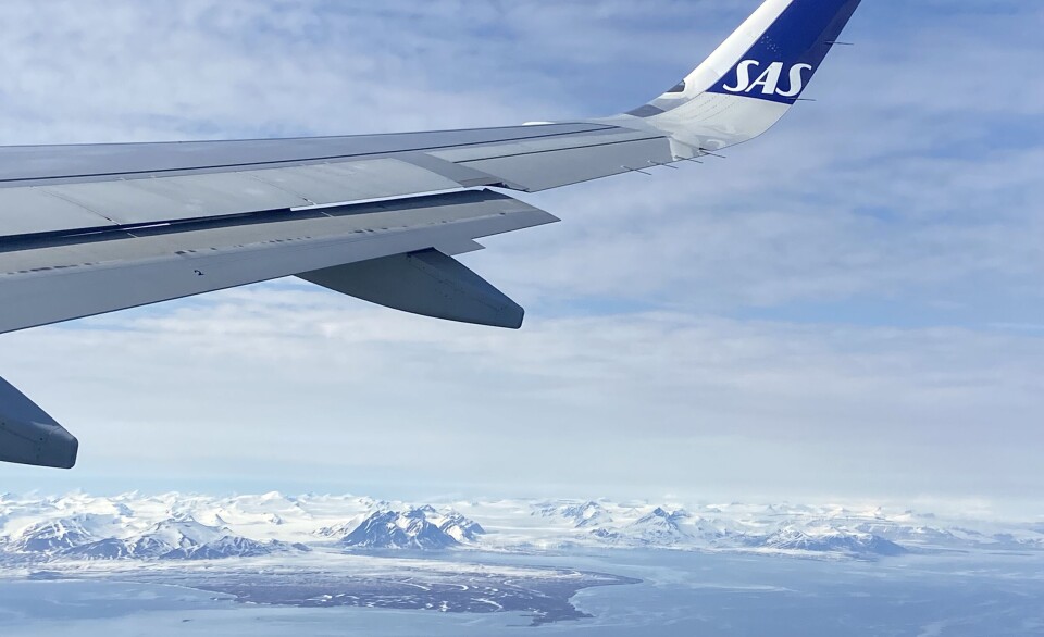 View over Isfjorden shortly after take-off from Longyearbyen airport.