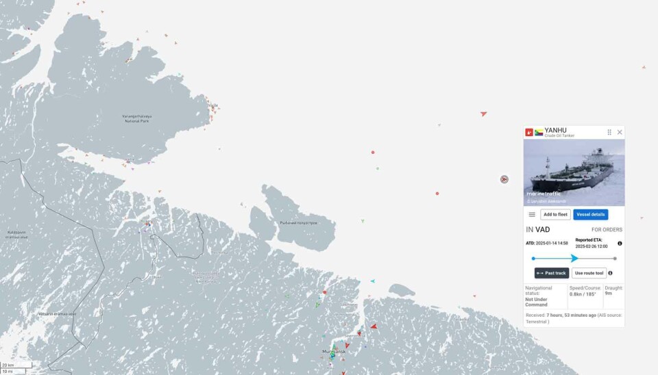 Sanctioned tanker Yanhu awaits transshipment of oil in the Kola Bay after the Matari. Both ships are on the EU's updated sanctions list.