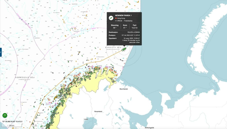 Newnew Panda 1 has course for the Northern Sea Route after delivery of Chinese goods to St.Petersburg.