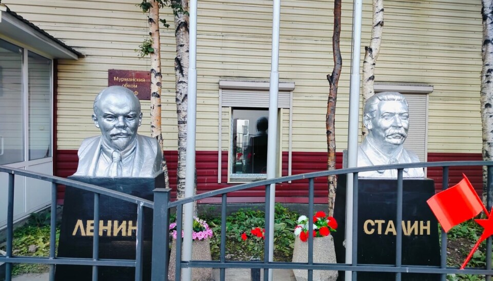 Vladimir and Josef, two of the world's worst mass murderers, side-by-side in the centre of Murmansk.