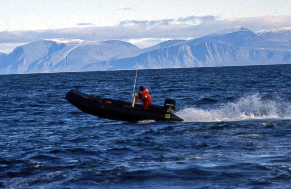 Novaya Zemlya seen from the Barents Sea towards the mountains north of the Matochin Strait.