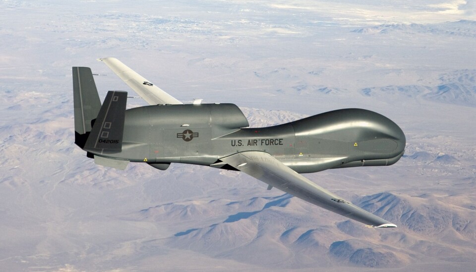The RQ-4 Global Hawk is a high-altitude, remotely-piloted surveillance aircraft.