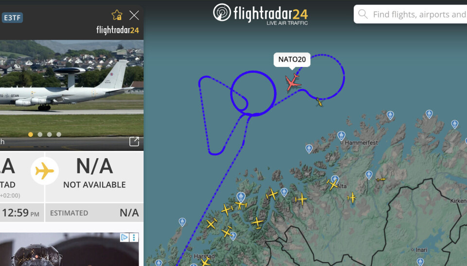 One of NATO's AWACS (Airborne Warning and Control System) was Friday evening flying surveillance mission over the western part of the Barents Sea north of Norway's Finnmark region.