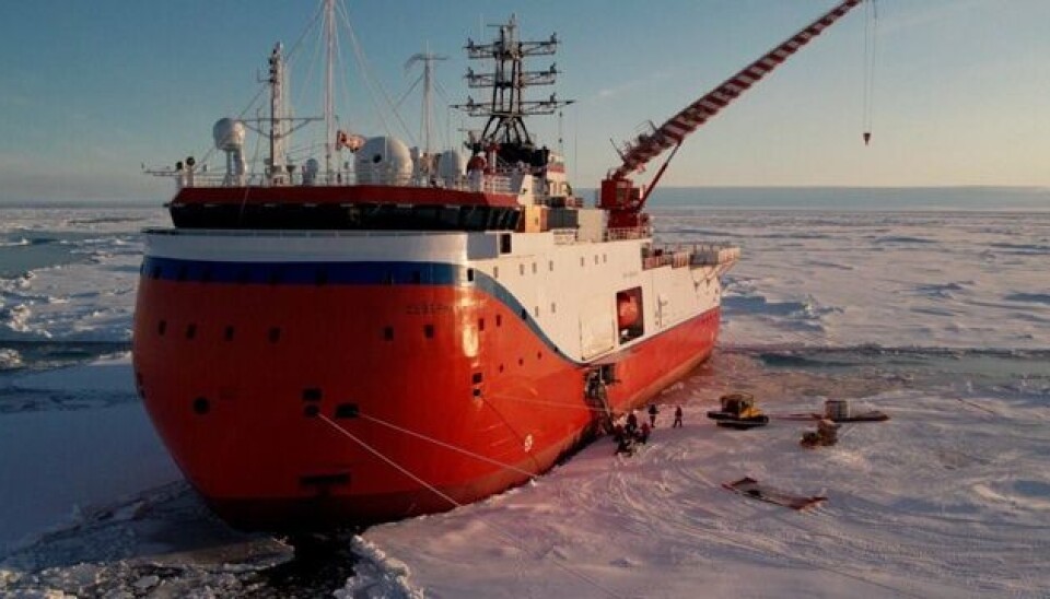 Crew members were disembarking from the Severny Polyus (North Pole) vessel.