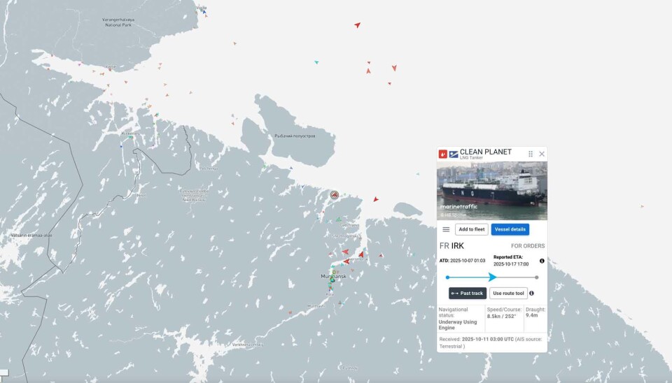 LNG carrier Clean Planet was on October 15, 2025, located by the mouth of the Ura Bay, Kola Peninsula.