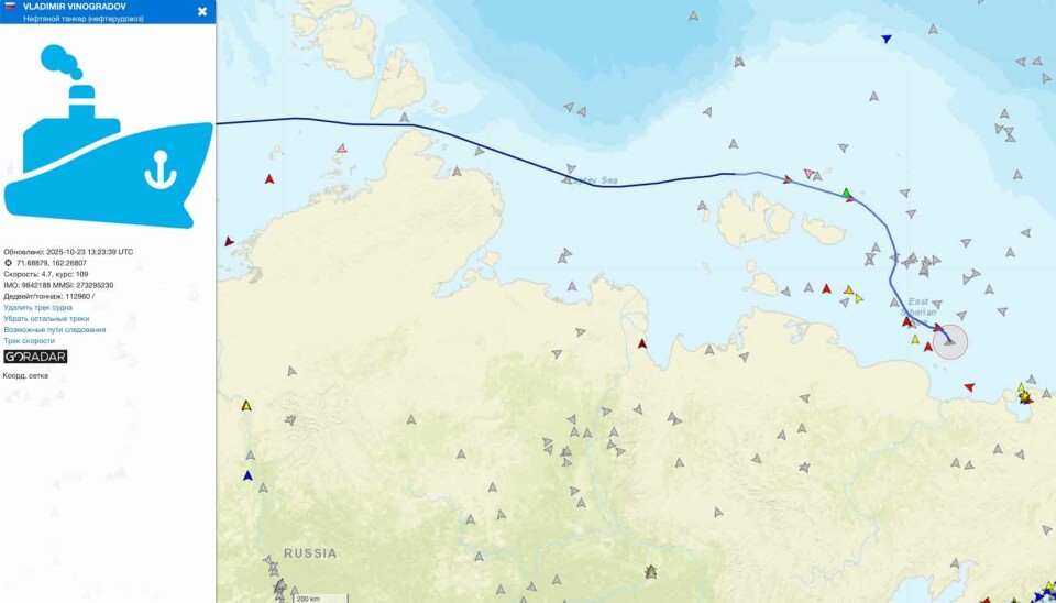 Oil tanker Vladimir Vinogradov on the way through the Northern Sea Route on October 23, 2025.