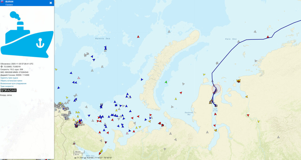 After having sailed the Northern Sea Route from China, the Buran on November 20, 2025 set out from the port of Utrenny fully loaded with gas from the Arctic LNG 2 project.
